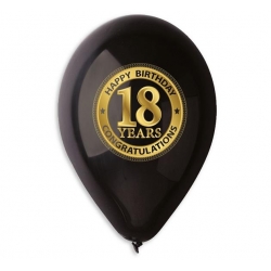 Balony czarne z nadrukiem cyfra 18 lat (Osiemnastka) 5 szt 30 cm